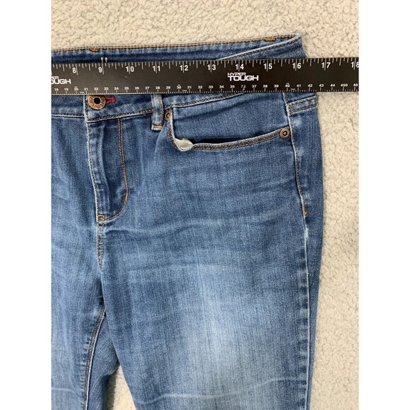 J. JILL Authentic Slim Boot Cut Denim Blue Jeans Stretch Size 8 Distressed Knees - Picture 8 of 11